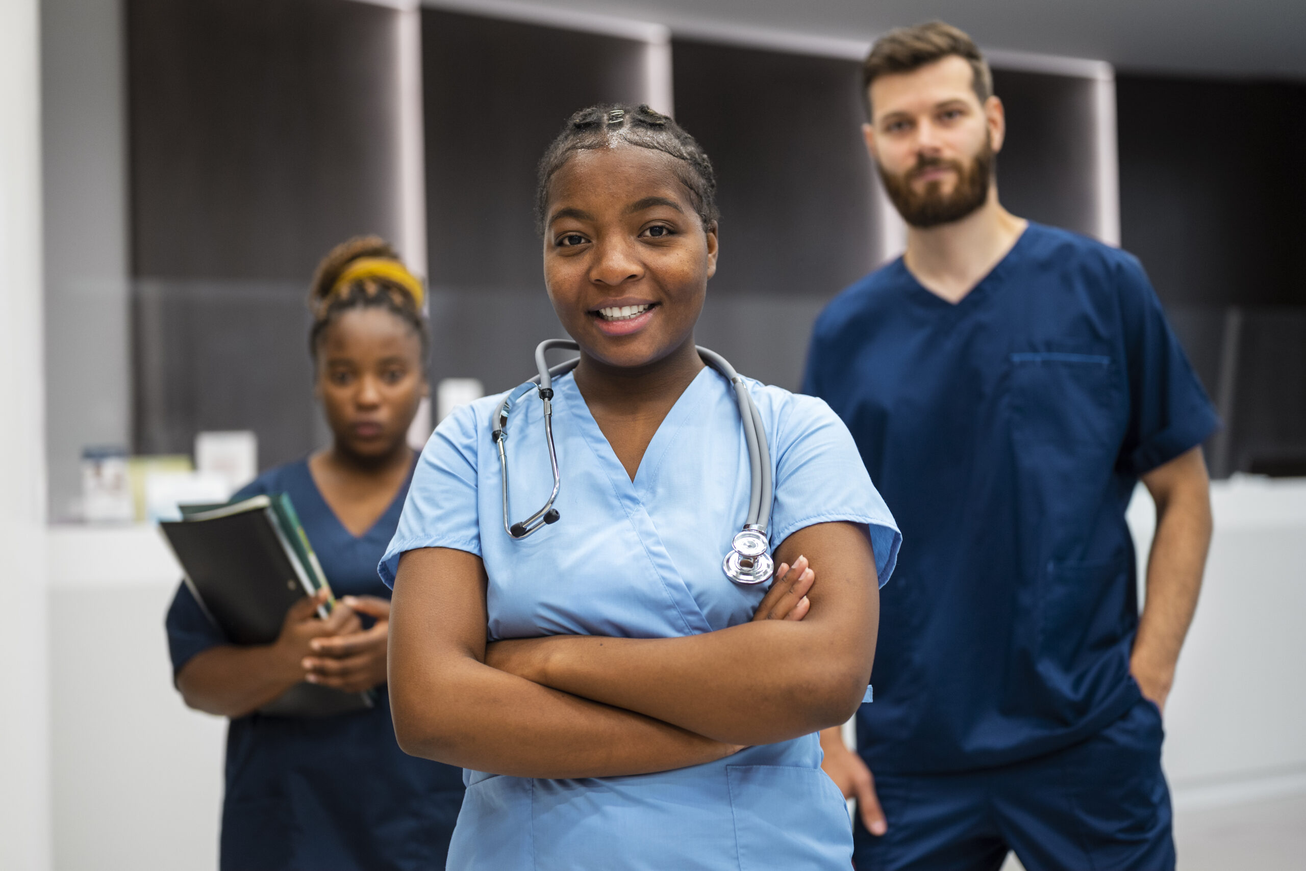 Front View Black Nurses Work